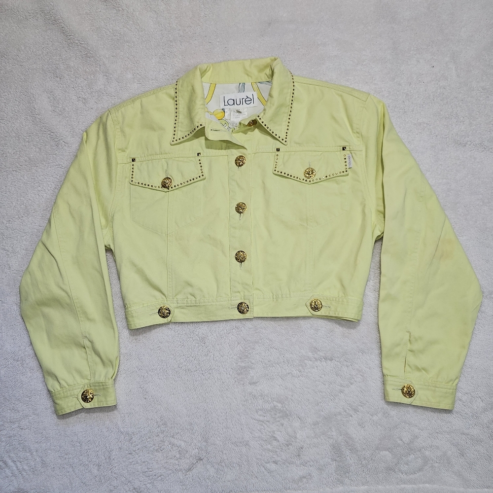 Escada Woman's yellow Denim Cotton  Jacket Gold Buttons Made in Italy 42